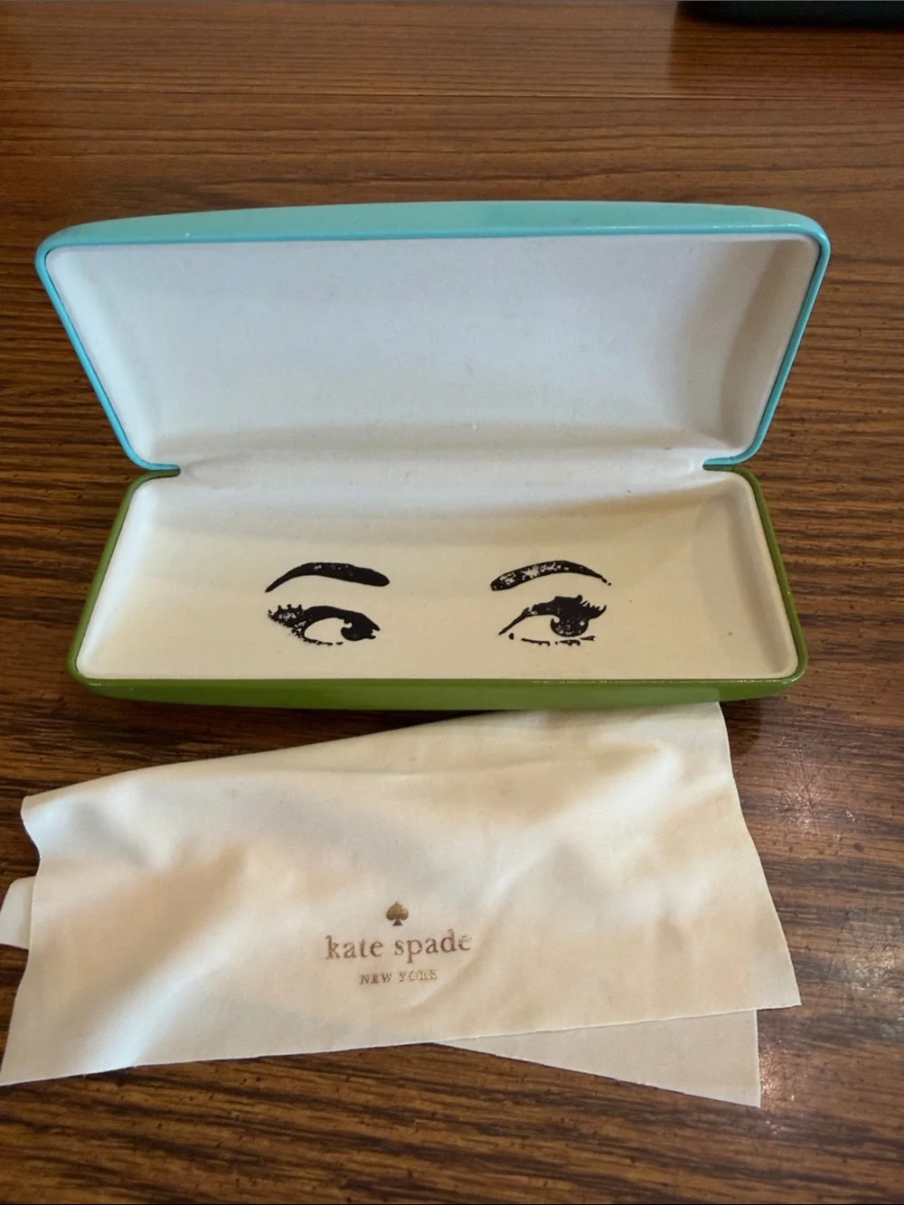 kate spade Green and Aqua Hard Shell Eyewear Case with Branded Cloth